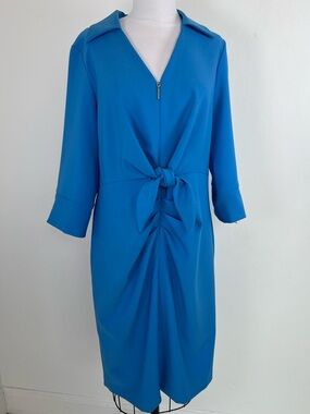 NWT! Joseph Ribkoff Zip And Tie Front Lux Twill Dress Size 14 Sleeves RET $249